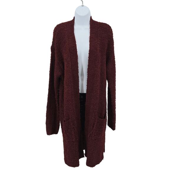 Ava & Viv Maroon Pocket Cardigan Boucle Knit Sweater Womens Plus 0X Long Sleeve - Picture 2 of 5